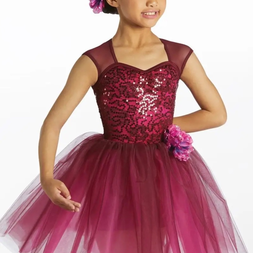Girls Burgundy Sequin Tutu/Fringe Skirt Costume Weissman 15683 Fly to your Heart